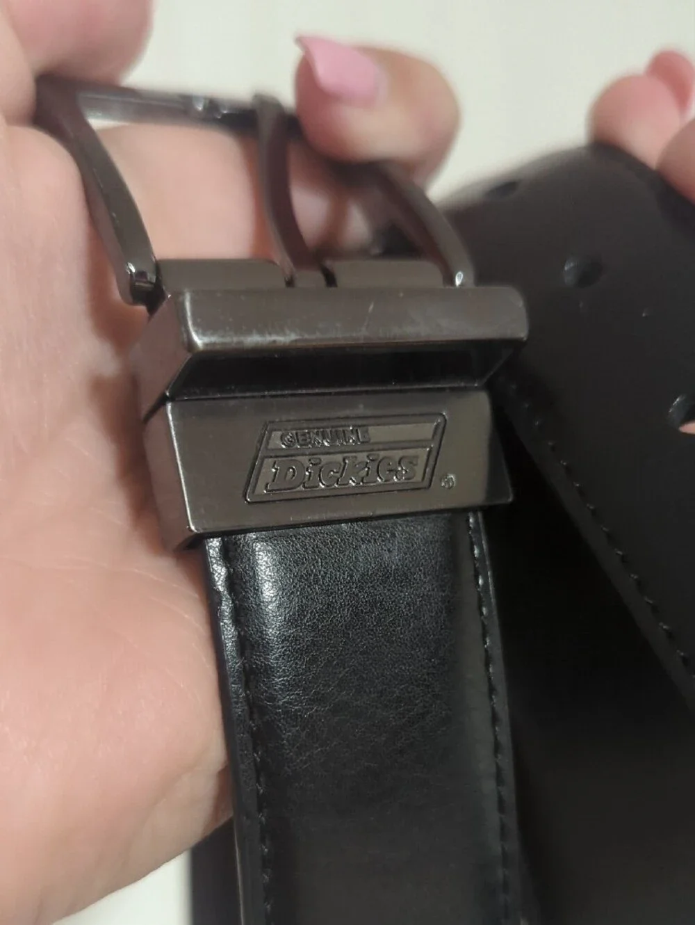 Dickies Black Men's Leather Belt with Brushed Metal Buckle Reversible 32